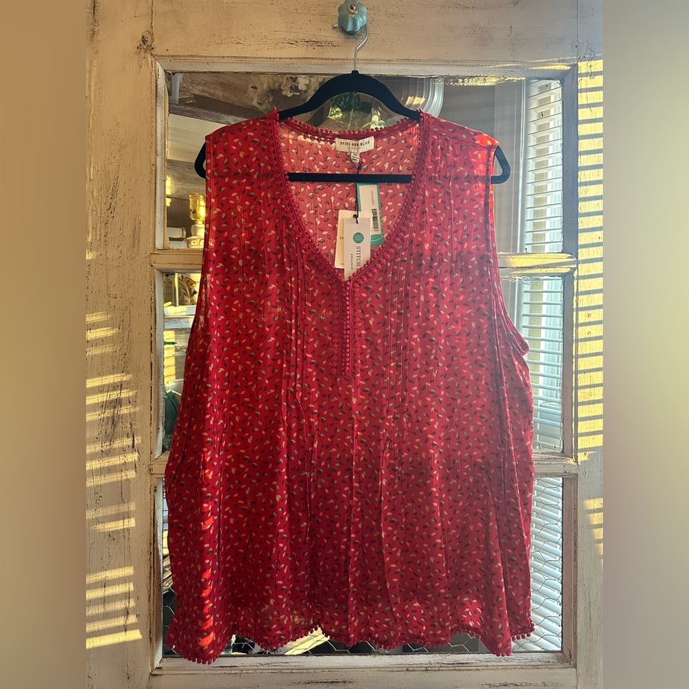 A95 NWT Skies Are Blue |  Red Patterned Sleeveless Blouse